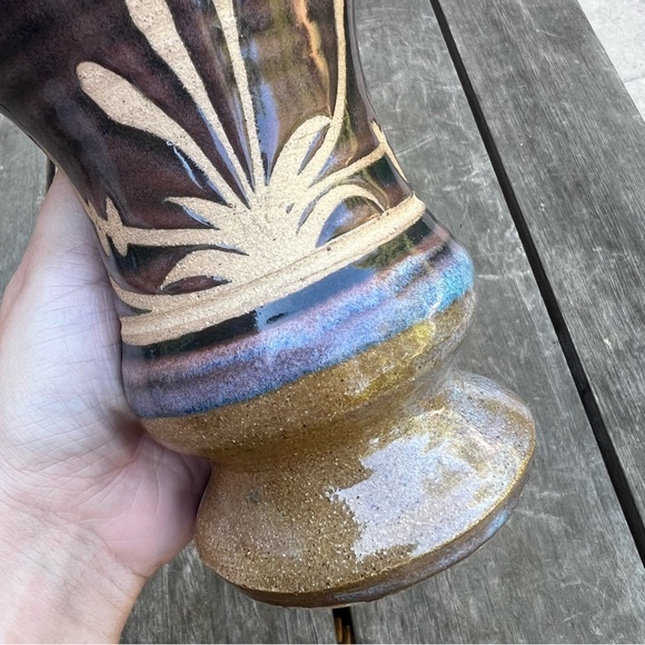 Vintage Studio Pottery Glazed Vase Signed Floral Design - Picture 3 of 9